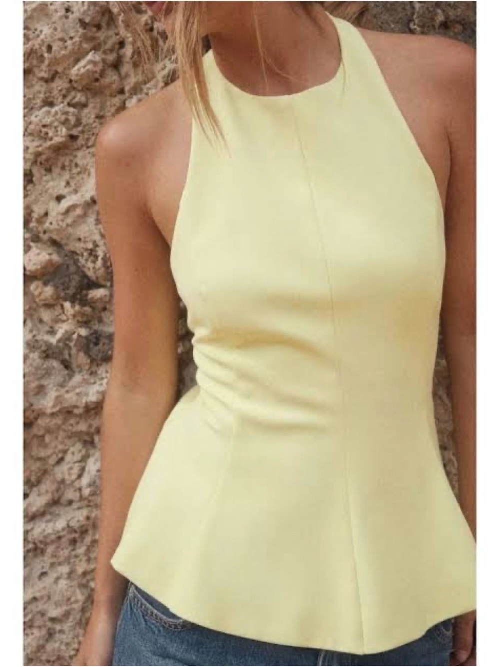 Zara Felsted Halter Peplum Tank Top Butter Yellow sz L - Picture 2 of 10